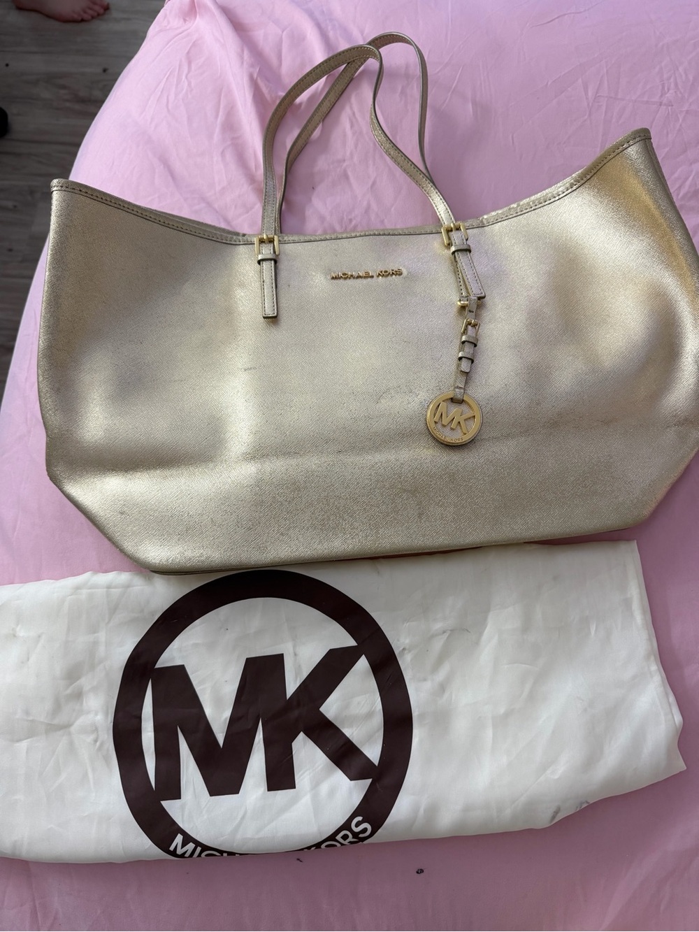 Michael Kors Metallic Gold Tote with MK Charm